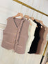 Women Casual Button Down Solid Colour Vest